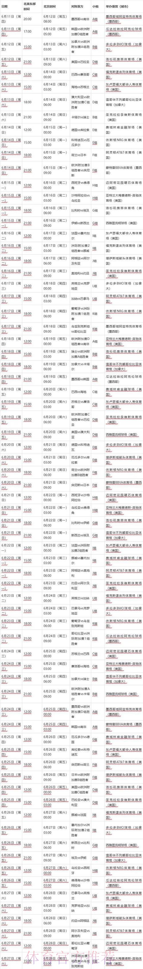 2026世界杯足球直播时间安排